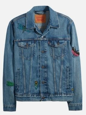 Levis Mens Insect Embroidered Blue Washed Denim Jacket XXL